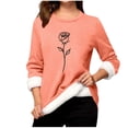 thumbnail image 2 of Heisall Chemises de Base pour Femmes Automne Hiver Imprimé Floral Col Rond Manches Longues Épaissies Polaire Teddy Shearling Chaud Ajusté Hauts Thermiques pour Usage Quotidien par Temps Froid, 2 of 3