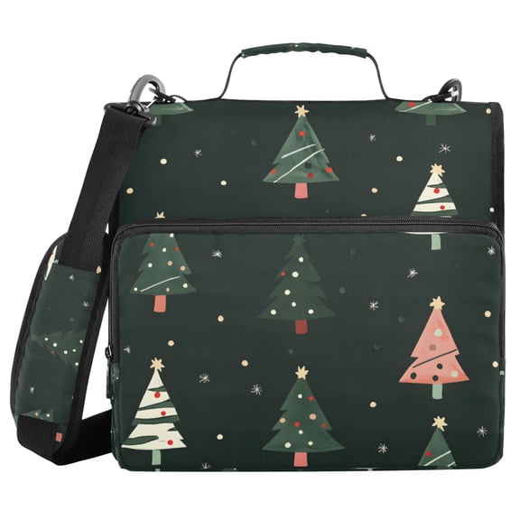 FORMRS Zipper Binder with Shoulder Strap 2-inch Ring 500 Sheet Capacity File Bag, Green Christmas Trees