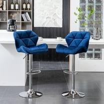 Roundhill Furniture Breni Velvet Diamond Tufted Swivel Adjustable Height Barstool, Set of 2, Blue, Chrome Finish
