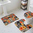thumbnail image 3 of Rustic Flower Bathroom Rugs Set Watercolor Rustic Orange Yellow Floral Black Leaf Plant Linen Texture Non Slip Absorbent Bath Mats 3 Piece Set, U-Shaped Floor Mat, Toilet Seat Cover Small Size, 3 of 9