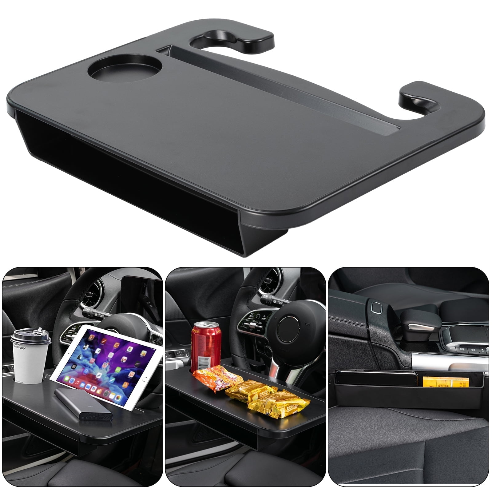XUKEY 2 in 1 Car Steering Wheel Tray Table Food Drink Holder Seat Gap Slip Organizer Black