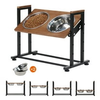 Walnest Elevated Dog Bowls Stand with 2 Stainless Steel Dishes&Non-Slip Feet,Adjustable Raised Cat Dog Bowl Stand Feeder Dog Food and Water Bowls for Medium/Large Dogs Cats and Pet,Walnut