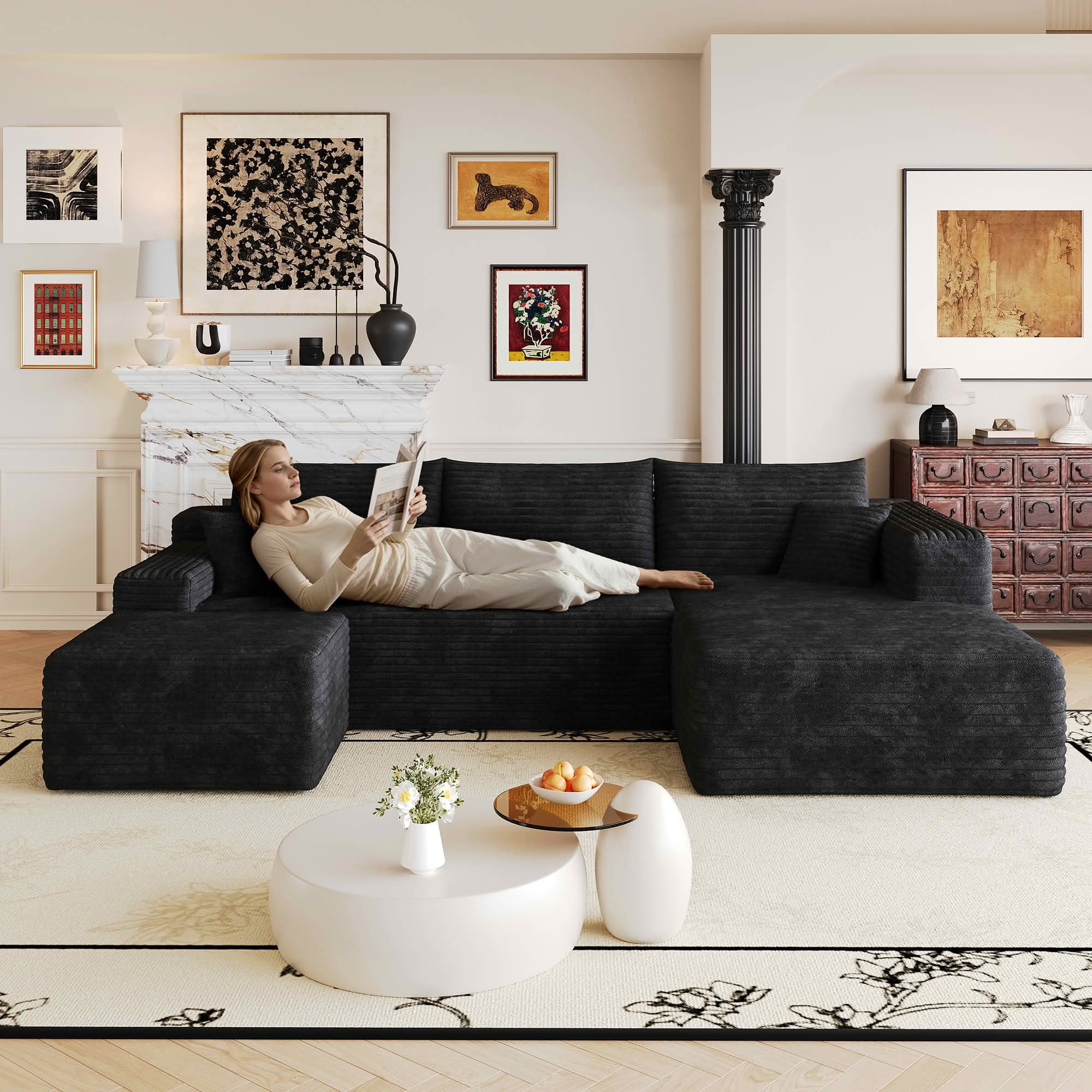MAYEERTY 103 Inch Cloud L Shaped Sectional Sofa, Plush Corduroy Deep Seat Corner Couch, No Assembly Modern Minimalist Sofa for Living Room Apartment