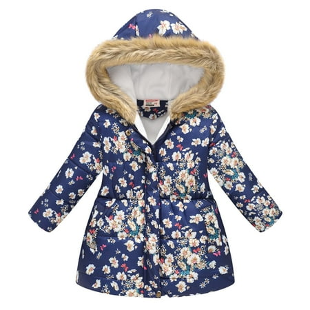 

FRSASU Clearance Toddler Baby Floral Print Jacket Parkas Hoodies Tops for Kids Winter Thick Warm Windproof Coat Outwear Jackets Blue 8-9 Years