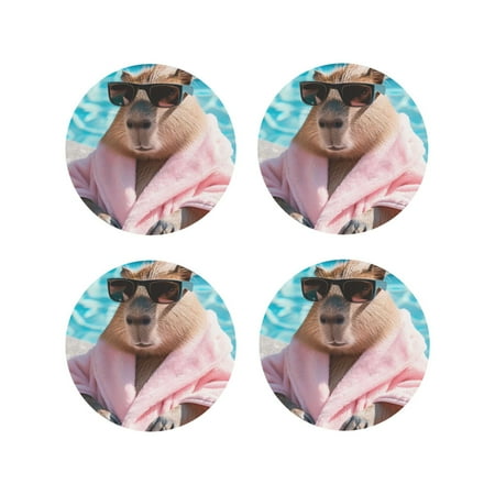 

Tideii Island Vacation Guinea Pig for Leather Coasters 4 Pieces Anti-fouling and Anti-scalding Decorative Coasters Suitable for Restaurants Kitchens Coffee Shops-Round Shape