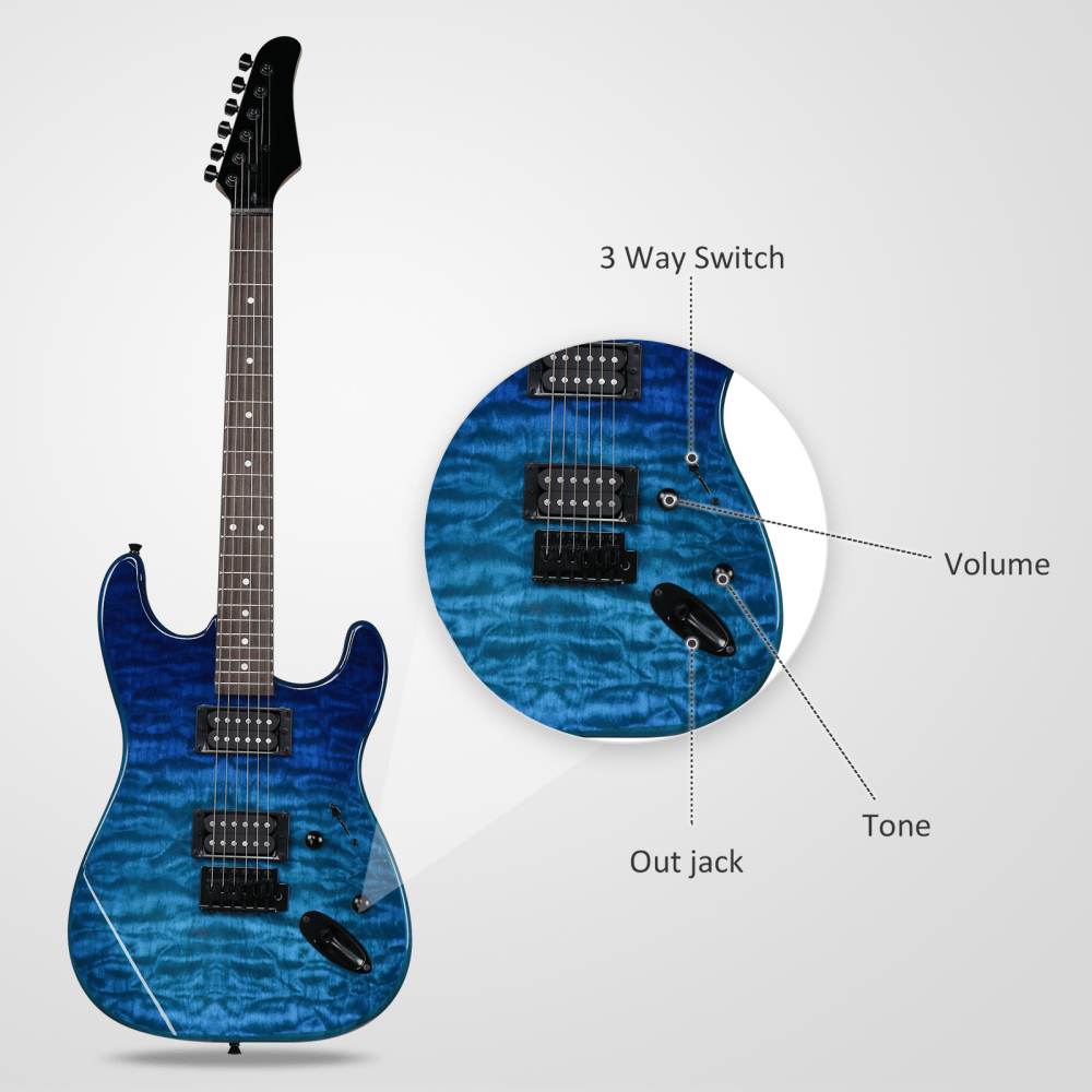 Tcbosik 39 inch Electric Guitar with Gig Bag and Strap, Beginner Kit with Plectrum, Capo, Cable, Tremolo Arm and Wrench Tool, Music Strings Instrument, Trans Blue
