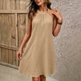 thumbnail image 2 of Women's Halter Neck Sleeveless Mini Dress Casual Loose Fit A Line Short Dress Lightweight Summer Sundress Beach Vacation Outfit Khaki, 2 of 8