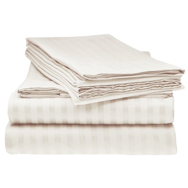 ELAINE KAREN 1800 Series - Soft Brushed Microfiber - Striped KING Bed Sheet Set, Cream