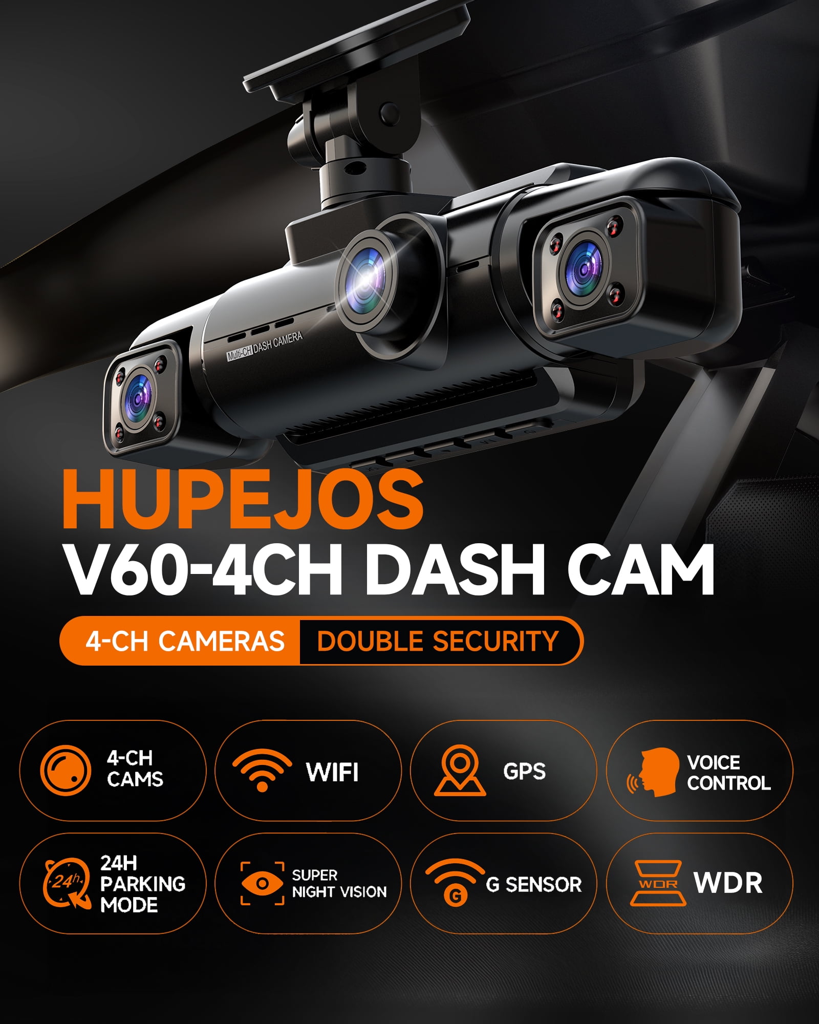 HUPEJOS GPS Dash Cam Front and Rear, 360° 4K Dash Camera with WiFi