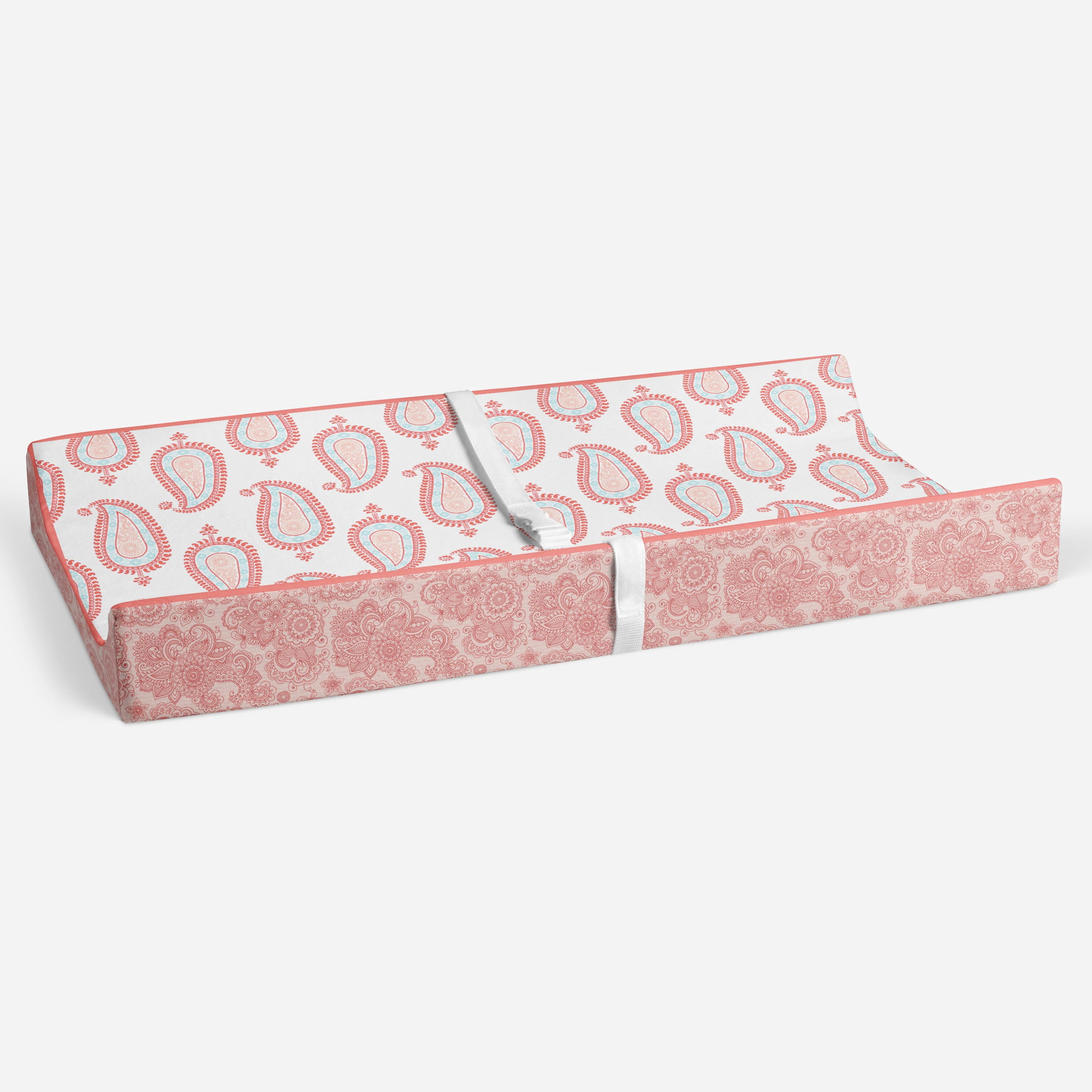 Bacati - Paisley Sophia Coral/Aqua Girls Quilted Changing Pad Cover