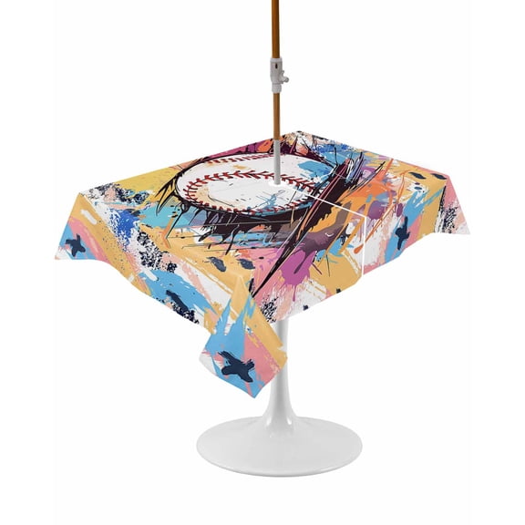 Baseball Sports, Rectangle Outdoor Tablecloth, Waterproof Table Cloth Cover with Umbrella Hole and Zipper, Minimalist Geometric Smear Art Table Protector for Patio Party Picnic 60"x120"