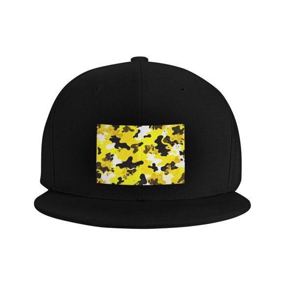 Flat Bill Snapback Hats for Men Women Yellow Camouflage Hip Hop Style Plain Baseball Cap Black