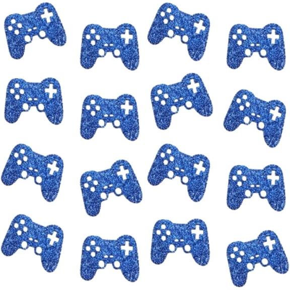 Double Side Blue Glitter Paper Video Game Party Confetti for Boys Birthday Party Video Game Theme Party Decoration, 100pcs