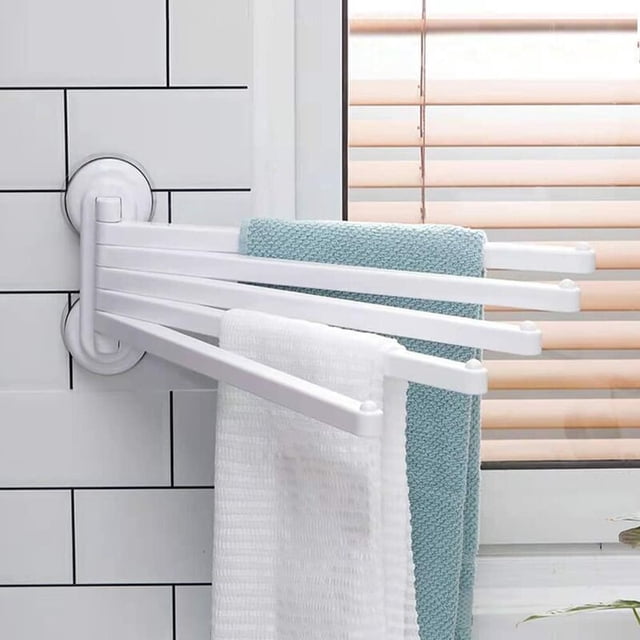 Rotating Wall-Mounted Towel Holder with 5 Adjustable Arms, 35 cm - White, 1 Piece, for Kitchen, Wardrobe, and Bathroom