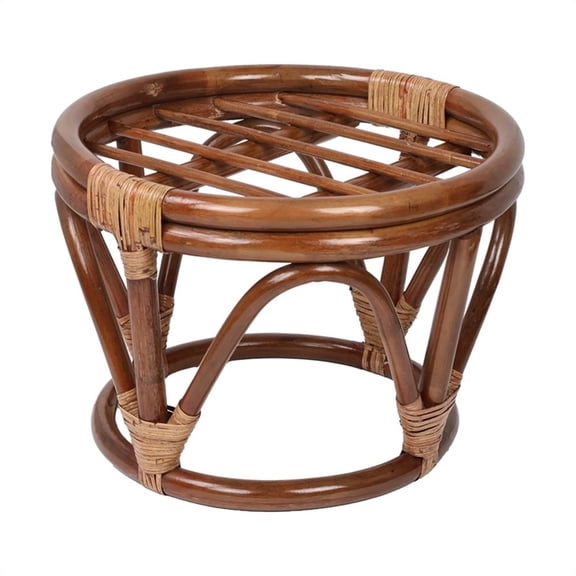 International Caravan Bali 18" Rattan Papasan Outdoor Ottoman Frame - Dark Honey