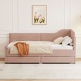 thumbnail image 2 of Twin Size L-Shaped Corduroy Daybed, Upholstered Sofabed Couch Bed Frame with 2 Storage Drawers, Semi-Enclosed Design, Pink, 2 of 9