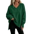 thumbnail image 5 of aohooy Side Split Sweatshirt for Women Fall Oversized Loose Pullover V Neck Long Sleeve Top for Travel School Going Out Daily Wear Army Green,L, 5 of 8