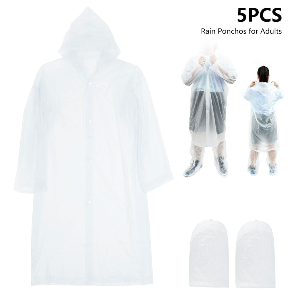 5pcs Disposable Poncho Waterproof Raincoat Transparent Ponchos Rain Coat Hooded 