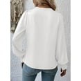 thumbnail image 3 of Women'S Elegant V-Neck with Lantern Sleeves Temperament Commuting Solid Color Shirt Top White L, 3 of 6