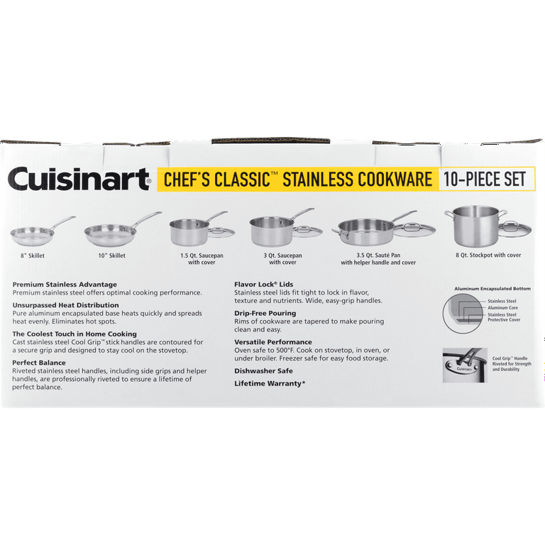 Cuisinart - 10 PC Cookware Set - Stainless Steel UPC: 086279166944