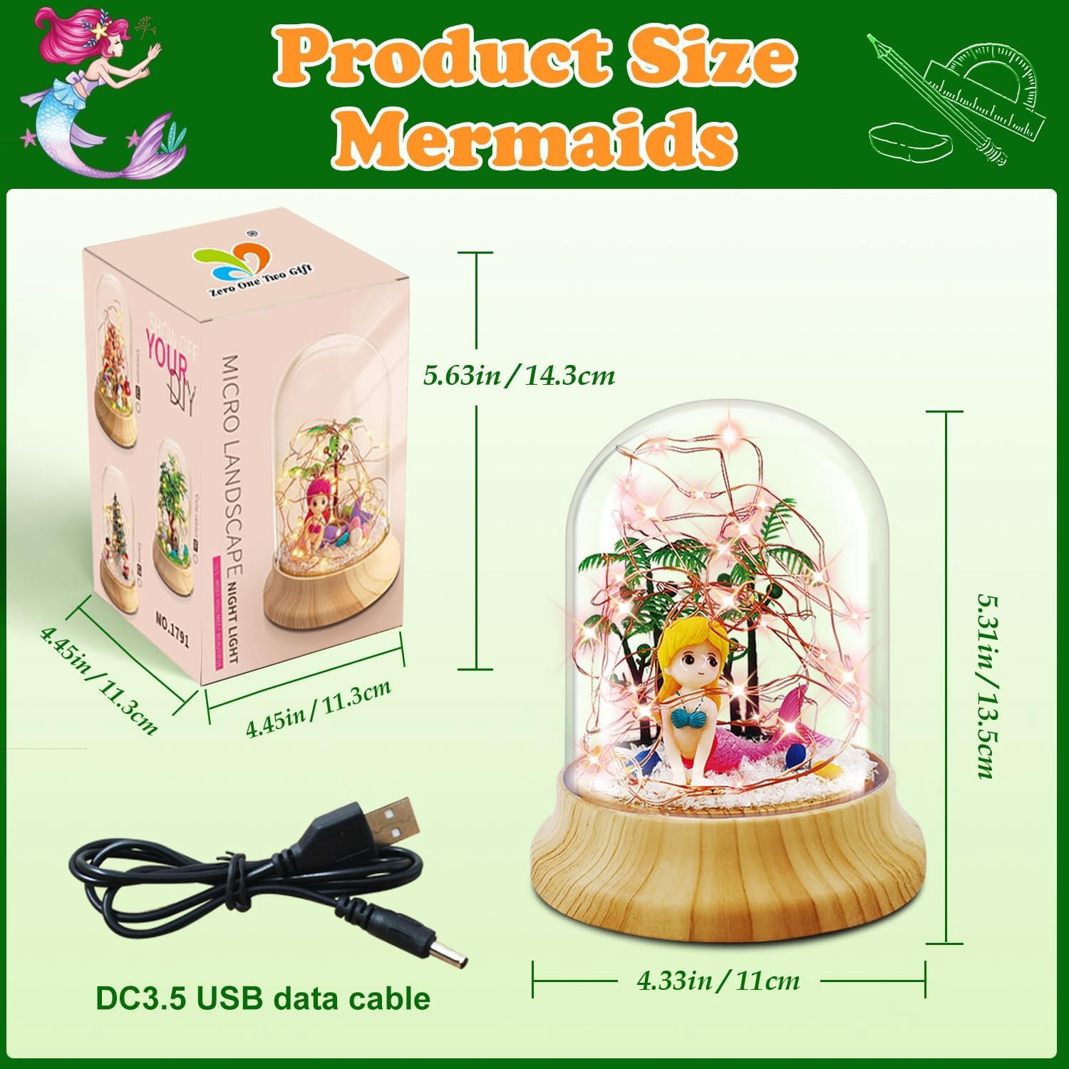 KOMI Make Your Own Mermaid Night Light, Mermaid Toys for Kids, Mermaid Craft Kit, DIY Arts and Crafts Lamp Project for Girls(USB Upgrade Edition), Gifts for 4 5 6 7 8 9 10 Year Old Kids