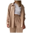 thumbnail image 1 of Conjunto de 2 piezas para mujer: pantalones anchos y blusa con cuello en V - Ropa informal con cintura elástica - Poliéster, S-XL, 1 of 5