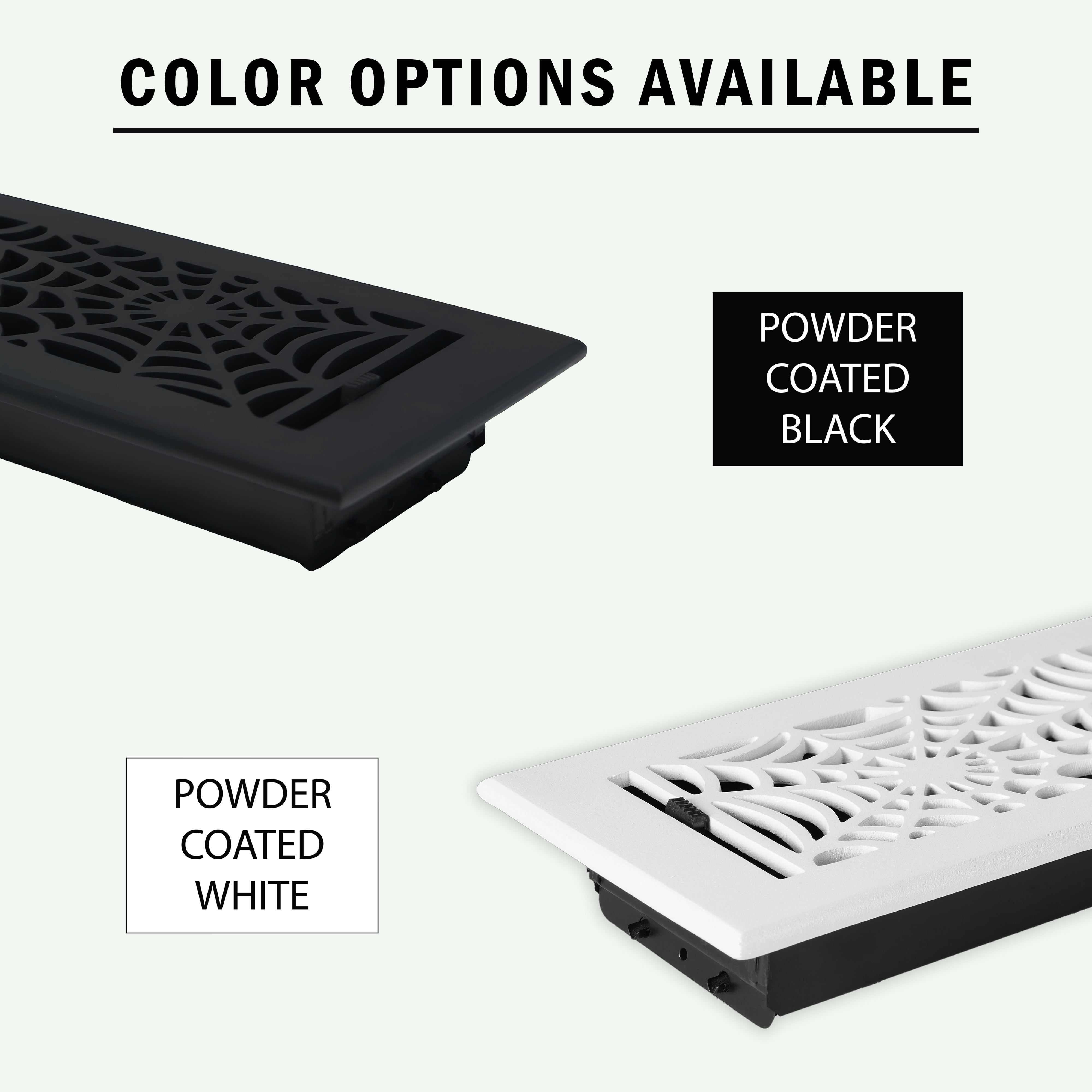 SET OF 9 Spooky Gothic Vent Cover 4"x10" Duct Opening (Overall 5-1/2"x 11-3/4") in Spider Web Solid Cast Aluminum Register Cover || Powder Coated Black with holes