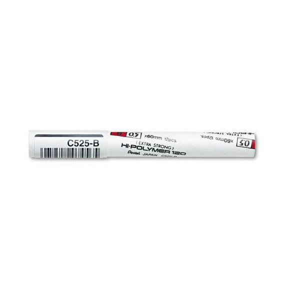 Pentel Premium Hi-Polymer Lead Refills, 0.5mm, B, Black, 12 Leads/Tube, PK - PENC525B (C525-B)