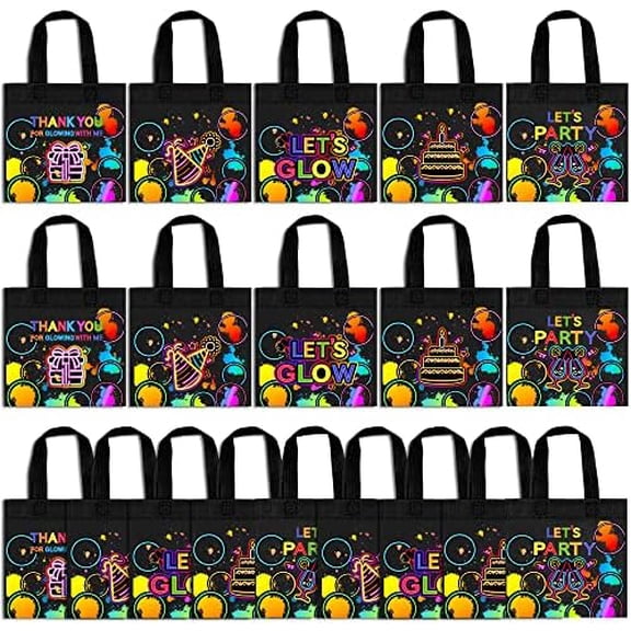 20 PCS Neon Party Favor Bags Glow Birthday Party Supplies Glow in the Dark Party Glowing with Me Goodie Bags for Neon Theme Birthday Party Let's Glow Party Supplies