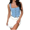 thumbnail image 3 of Women Denim Crop Vest Y2k Button Down Sleeveless Crop Top Jean Tank Top Slim Backless Corset Top Smocking Vest Blue XL, 3 of 9