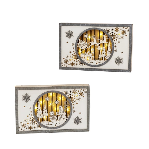 11 in. Laser Cut Wooden Winter Holiday Scene Wall Dcor Set of 2