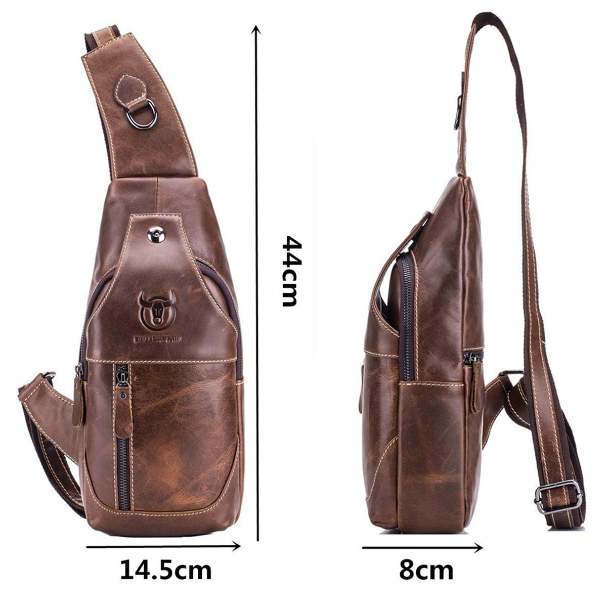 BULLCAPTAIN Men's Sling Bag Genuine Leather Chest Shoulder Backpack Cross Body Purse Water Resistant Anti Theft For Travel Hiking School