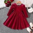 thumbnail image 2 of Baby Girl Christmas Dress, Toddler Girls Long Sleeve Dress Bowknot Hollow Out Design Velvet Fabric For Holiday Parties, Fall Dresses(Red,3-4 Years), 2 of 7