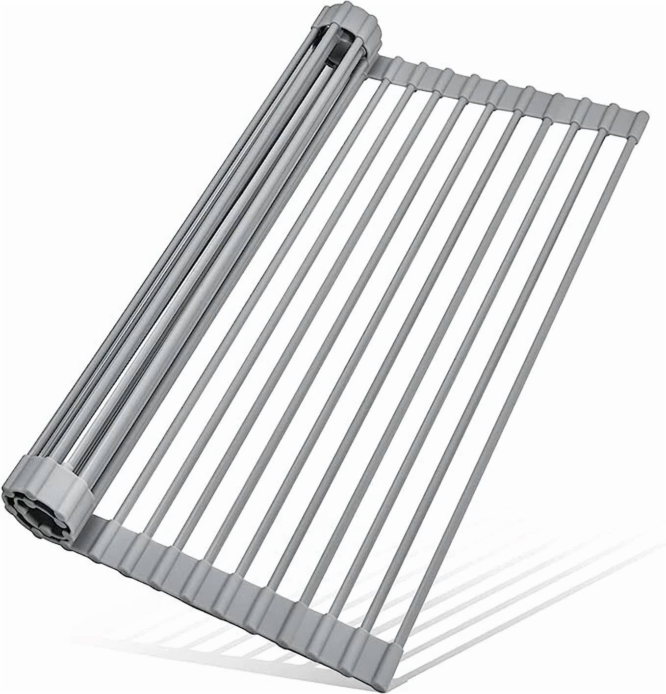 CRESTIN- Kitchen Over The Sink Drying Rack Dish Food Drainer Stainless Steel Roll Up Gray
