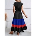 thumbnail image 5 of Women Party Color Block Dress High Waist Short Sleeve Maxi V Neck Dress Casual Ruched Ruffle Hem Dress Color 3 XXL, 5 of 7