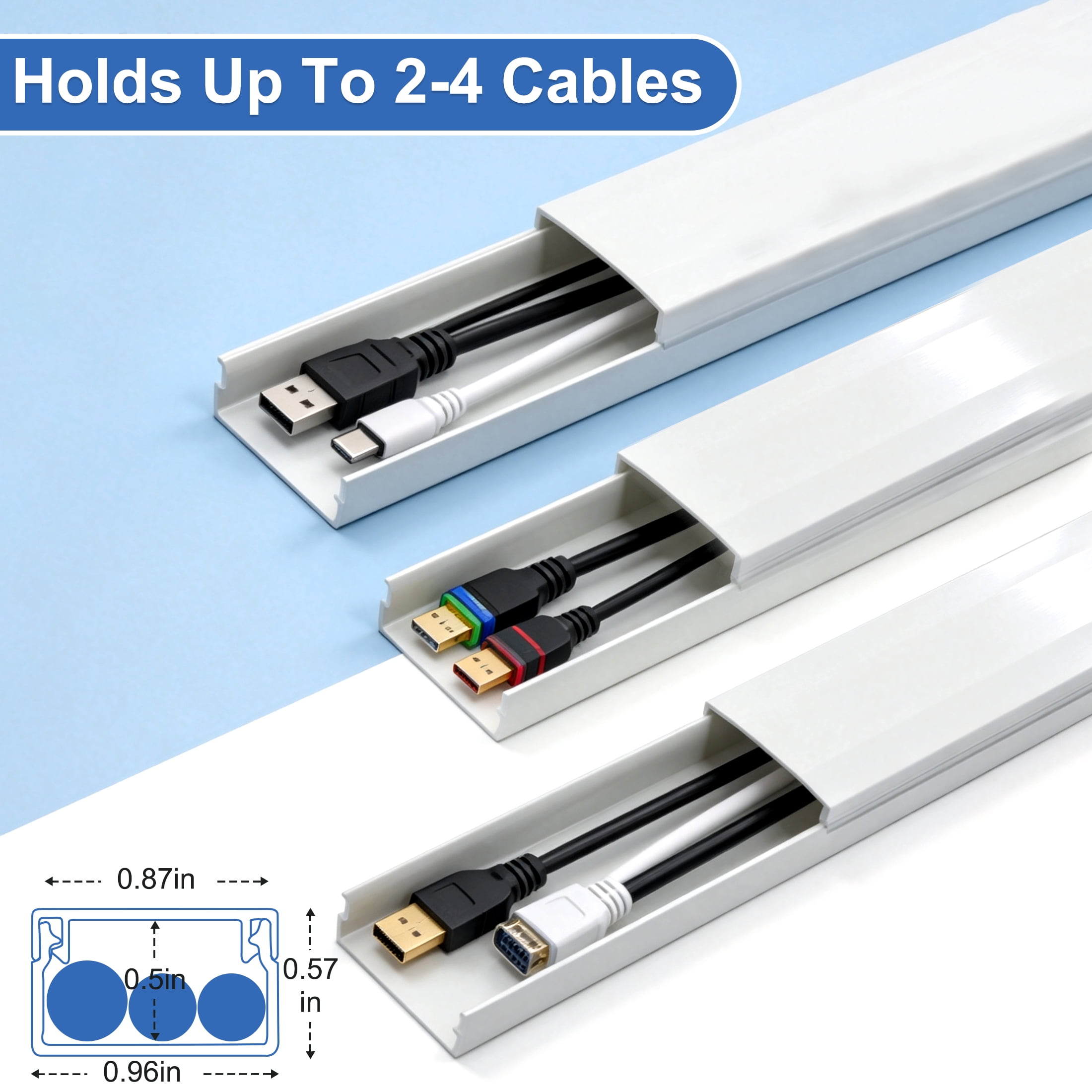 157 Inch Cable Concealer Wall Cord Cover Kit, PVC Wire Hider for Wall, Self‑Adhesive Cable Raceway, Cord Management System to Hide TV Wires, Cables Organizer for Home Office