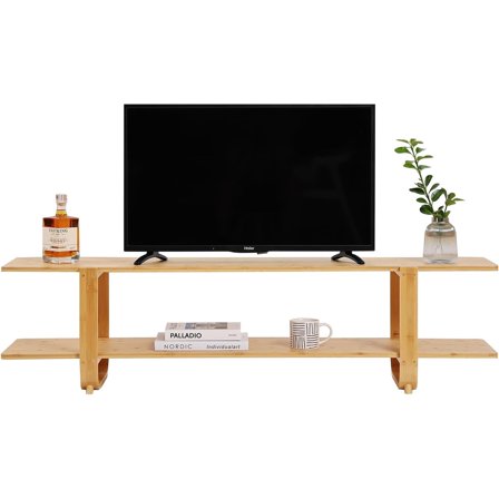 Bamboo TV Stand for 55 Inch TV, Entertainment Center with 2 Open Shelf, Mid Century Modern Media Console for Living Room, Bedroom, Wood