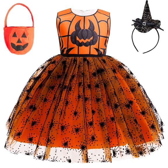 Halloween Pumpkin Dress Costume with Headband and Bag
