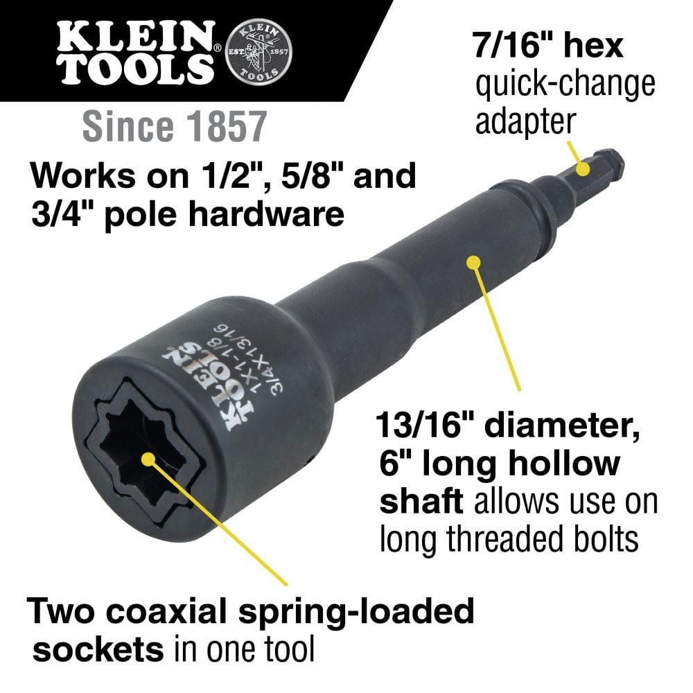 Klein Tools NRHD4 4-in-1 SAE 3/4 in., 13/16 in., 1, 1-1/8 in. Socket Wrench Set with 7/16 in. Hex Adapter