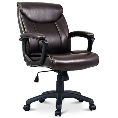 - Costway Ergonomic PU Leather Mid-Back Executive Computer Desk Task Office Chair Brown