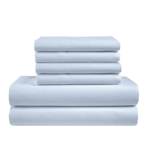 Color Sense 6-Piece 800 Thread Count Light Blue Cotton Rich Adult Bed Sheet Set, Queen - Deep Pocket