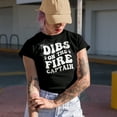 thumbnail image 2 of Dibs on the Fire Captain - Fireman or Firefighter, Retro Groovy Wavy Text, Navy Blue T-Shirt, Small, 2 of 5