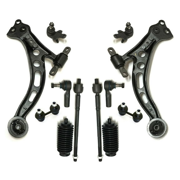12 Pc Front Suspension Kit Lower Control Arms & Ball Joints, Sway Bar End Links, Rack & Pinion Bellows, Inner & Outer Tie Rod Ends