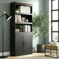 thumbnail image 4 of DIYART 71" Tall Bookshelf with Doors, 5 Tiers Farmhouse Bookcase with Adjustable Shelves, Wooden Rustic Display Cabinet for Home Office, Living Room, Black, 4 of 8