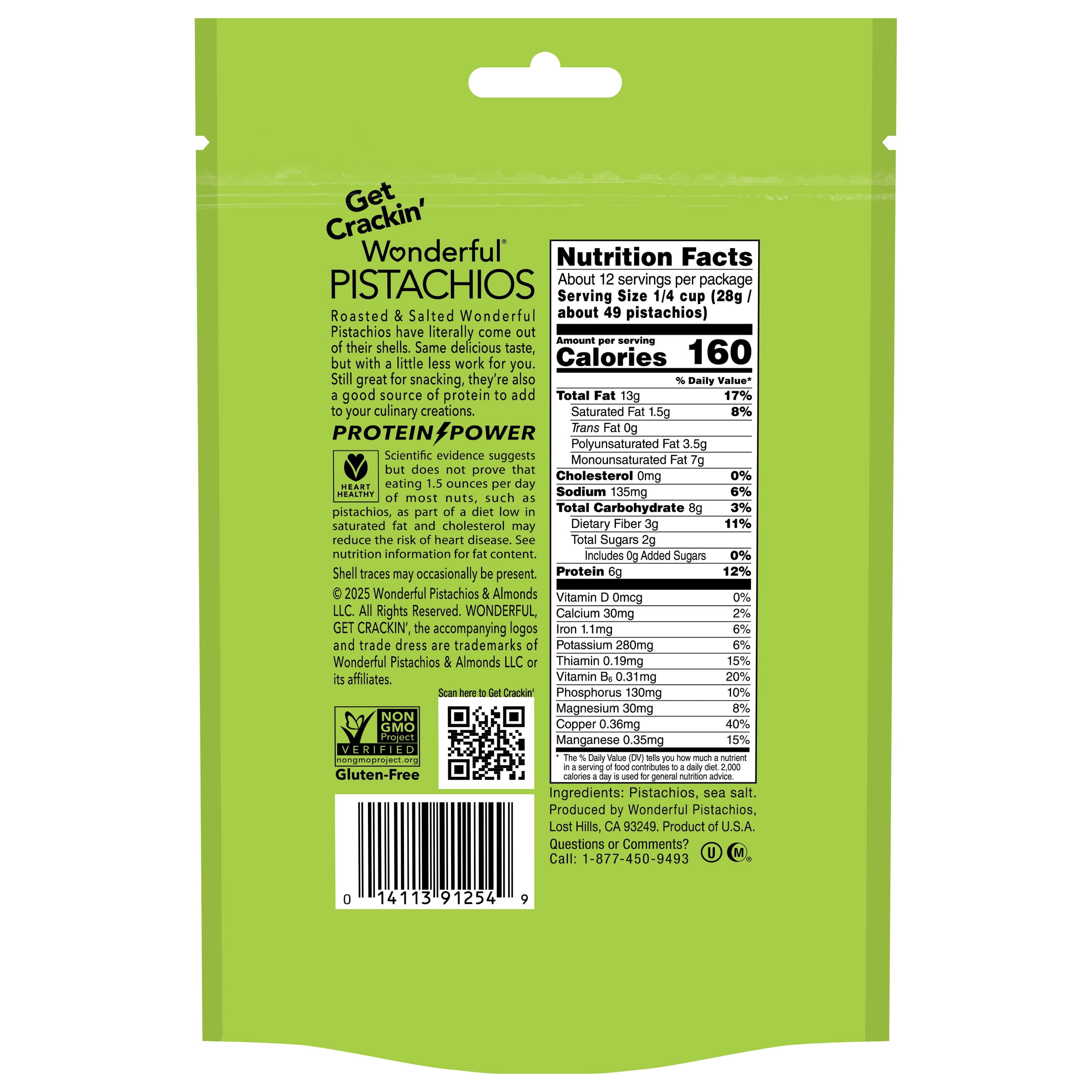 (5 pack) Wonderful Pistachios, No Shells Roasted & Salted Nuts, 12 Ounce Bag