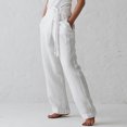 thumbnail image 2 of Lilgiuy Women's Leisure Solid Color High Waist Cotton Linen Wide Leg Pants Elastic Waist Pants White 4 2022 Fall Winter, 2 of 5