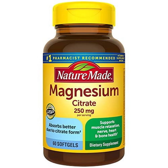 Nature Made Magnesium Citrate 250 mg Softgels Dietary Supplement for Muscle Support, 60 Ct, 2 Pack