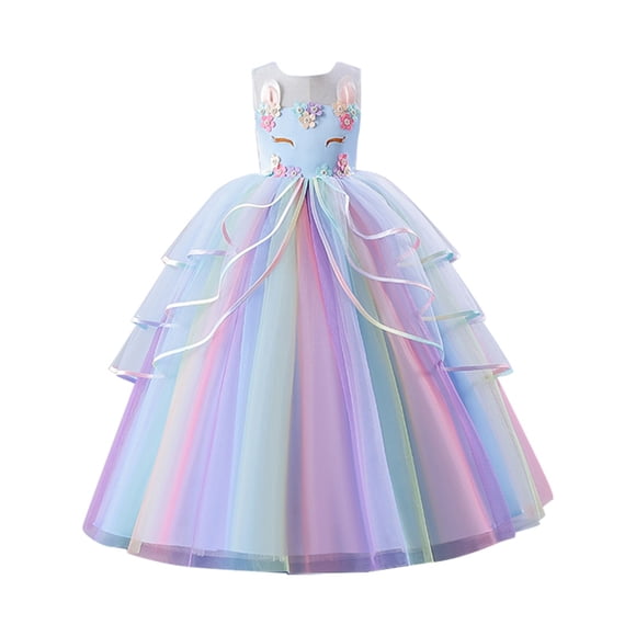 LUOGENLI Dress Girls Casual Fashion Princess Wedding Prom Dresses Dress for Girls Blue 13-14Y
