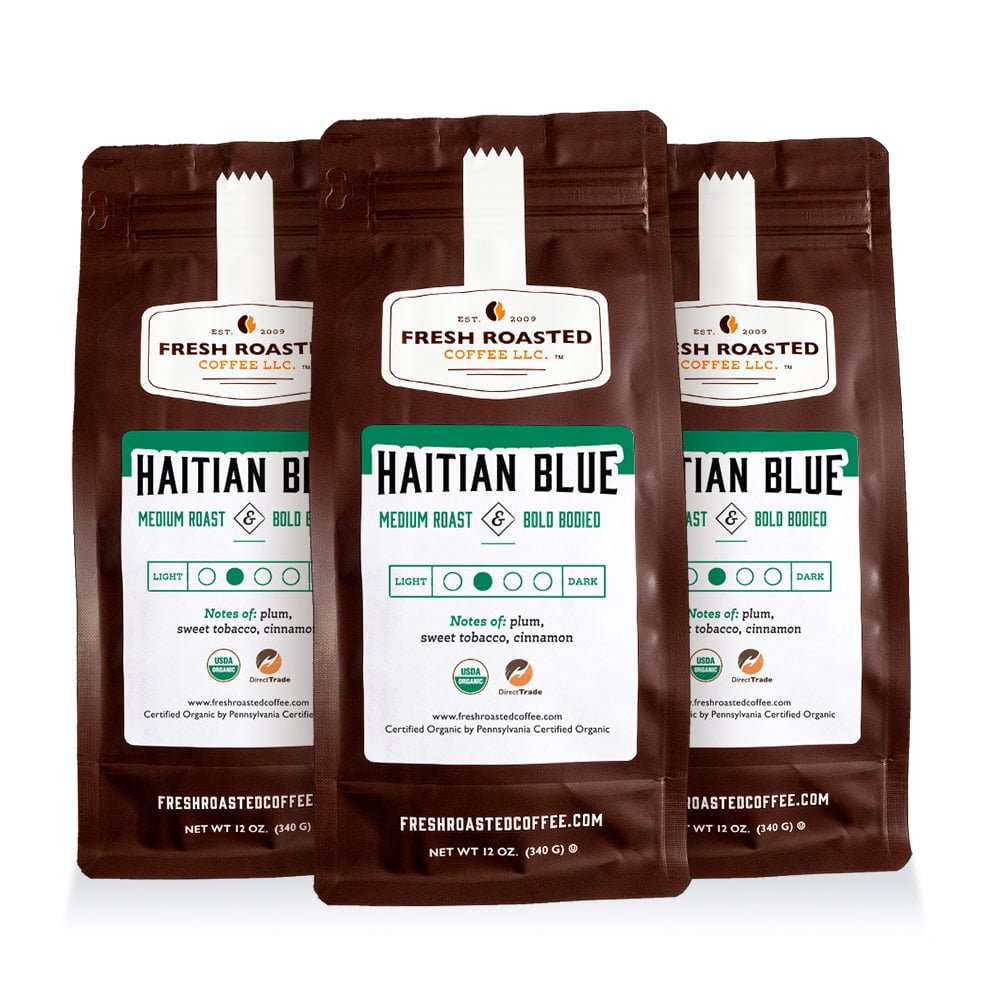 (3 pack) Fresh Roasted Coffee, Organic Haitian Blue Coffee, Medium