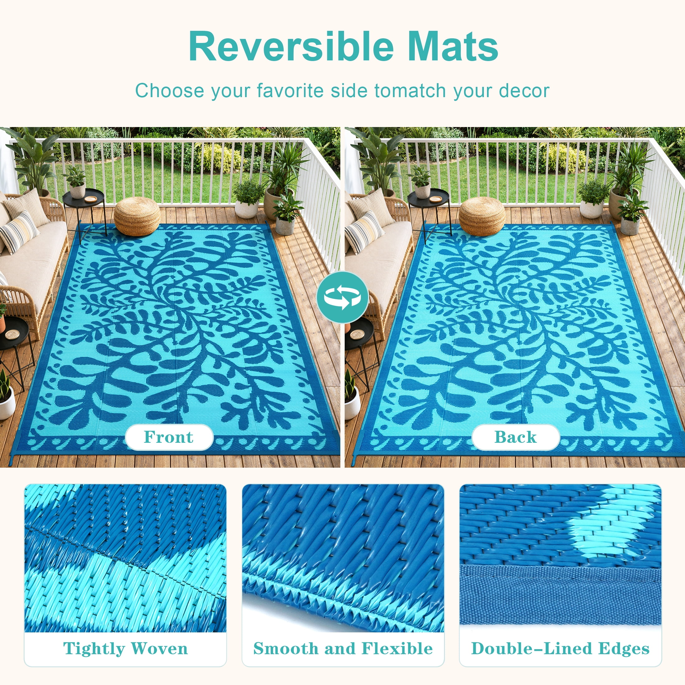 Wonnitar 8'x10' Outdoor Rug Waterproof, Plastic Straw Portable Rugs for Outside, Large Reversible RV Outdoor Carpet,Modern Blue Purple Carpets for Picnic Garden Patio